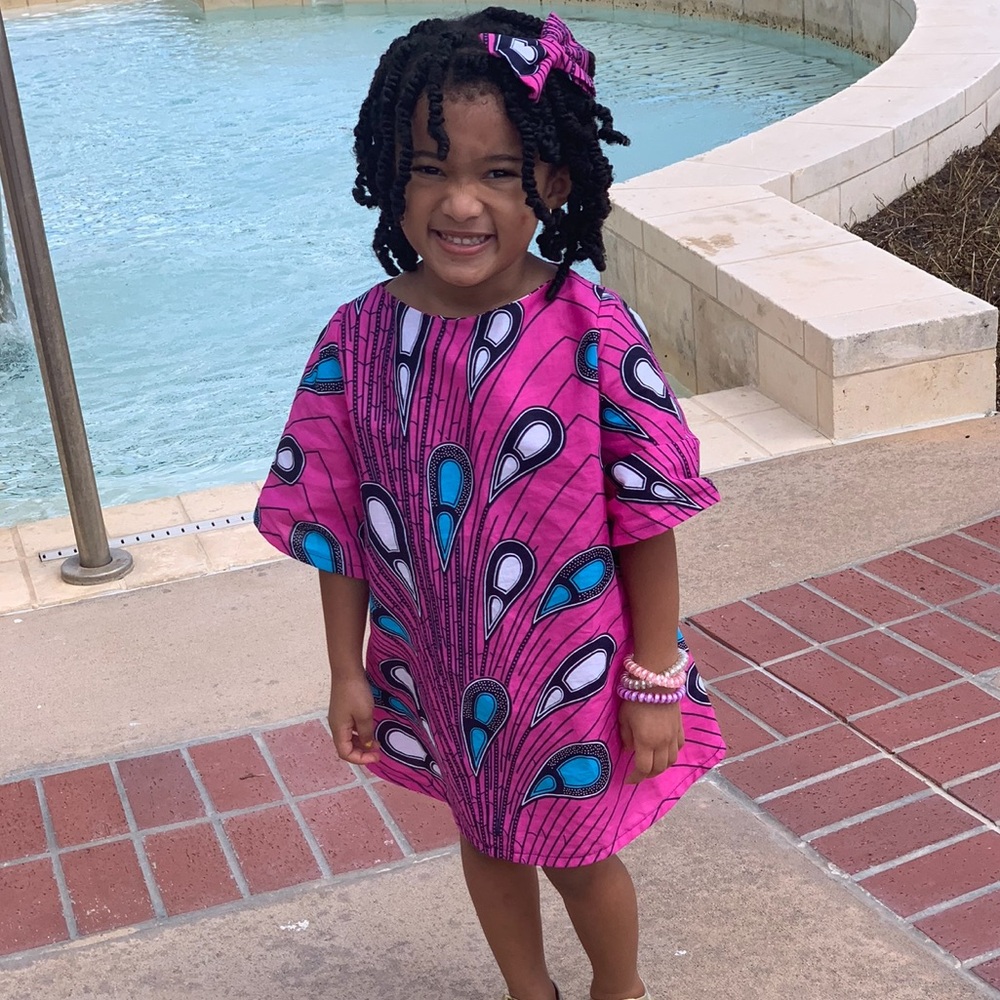 Vibrant Pink African Print Kids Casual Dress 👗